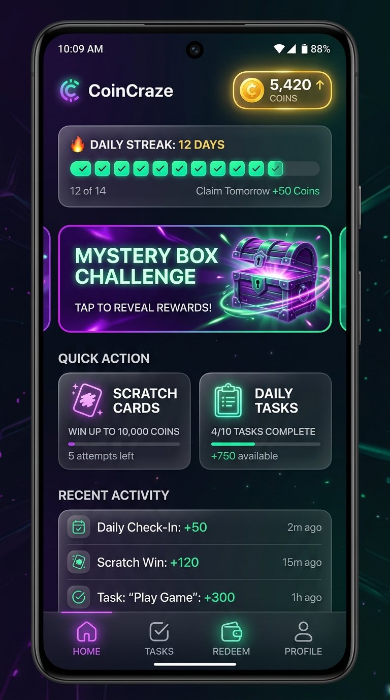 CoinCraze Dashboard Screen